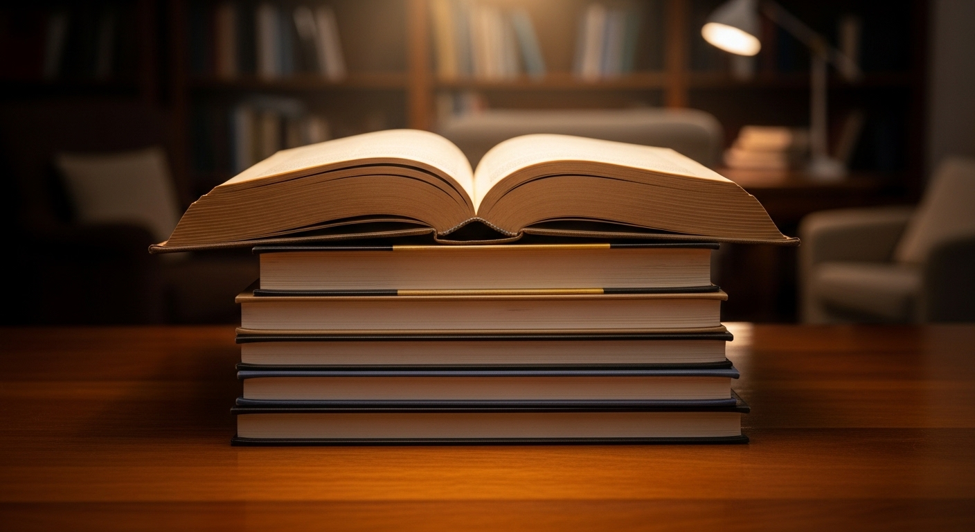 Chồng sách và cuốn sách mở trên bàn gỗ, minh họa tinh thần học tập của học sinh tại các top trường THPT Việt Nam.