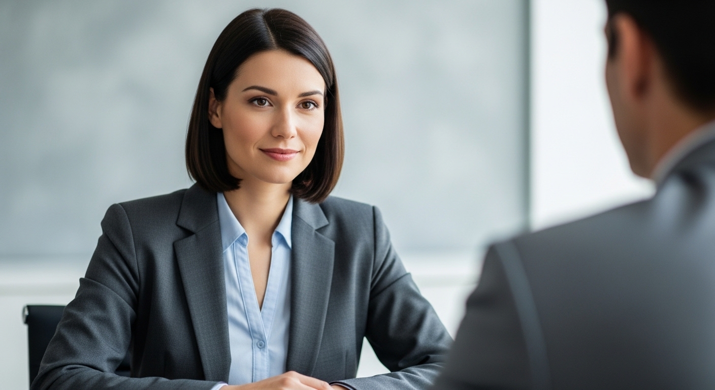 Người phụ nữ chuyên nghiệp tự tin phỏng vấn xin việc. Tìm hiểu lý do bị từ chối phỏng vấn để tối ưu cơ hội.