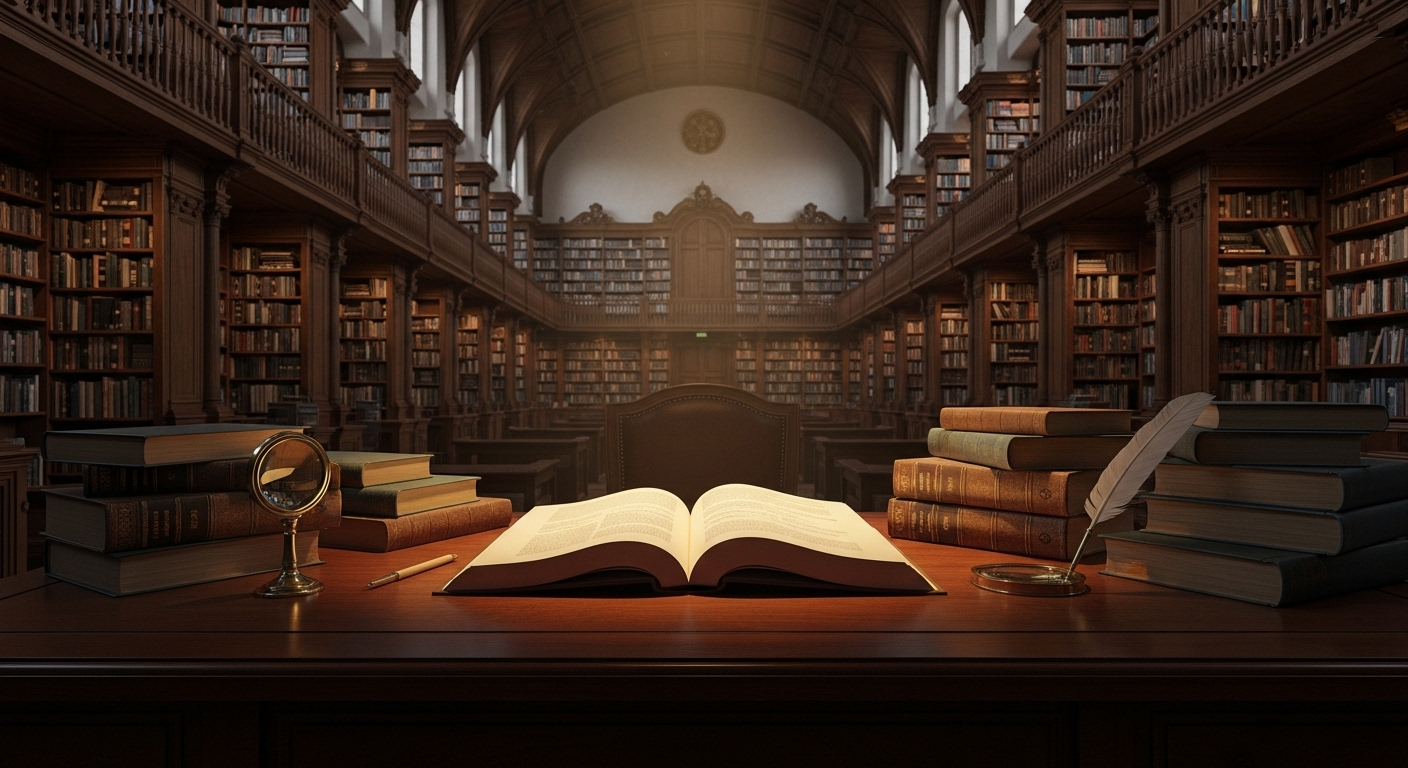 Thư viện đại học cổ kính với kệ sách gỗ cao, bàn nghiên cứu có tạp chí học thuật mở. Không gian học tập lý tưởng của top trường đại học thế giới 2024-2025 theo THE.