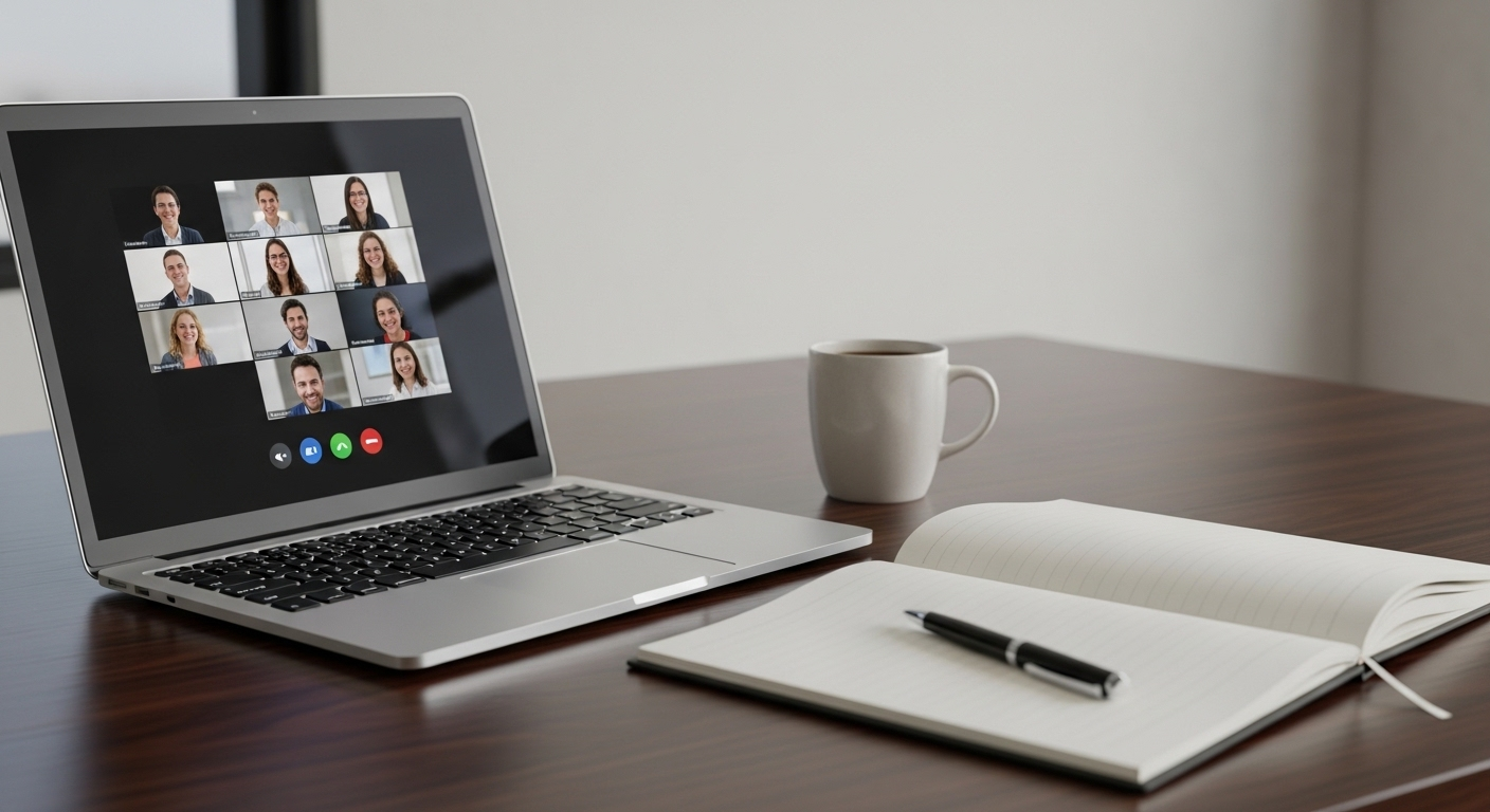 Bàn làm việc chuyên nghiệp, gọn gàng với laptop mở cuộc gọi video, sổ ghi chép và bút, chuẩn bị kỹ lưỡng cho buổi phỏng vấn trực tuyến, đặc biệt là ôn luyện câu hỏi phỏng vấn tiếng Trung. Bàn làm việc chuyên nghiệp, gọn gàng với laptop mở cuộc gọi video, sổ ghi chép và bút, chuẩn bị kỹ lưỡng cho buổi phỏng vấn trực tuyến, đặc biệt là ôn luyện câu hỏi phỏng vấn tiếng Trung.