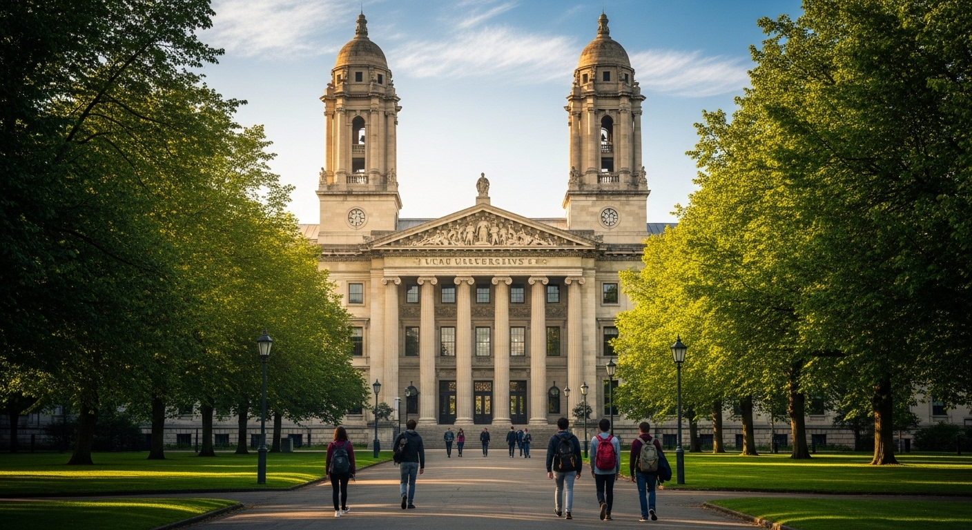 Mặt tiền uy nghi, cổ kính của một trường đại học danh giá, với các cột đá và hoa văn tinh xảo. Phong thái của một trong những đại học khó vào nhất Việt Nam hiện rõ dưới ánh nắng ban mai dịu nhẹ trên con đường rợp cây xanh. Mặt tiền uy nghi, cổ kính của một trường đại học danh giá, với các cột đá và hoa văn tinh xảo. Phong thái của một trong những đại học khó vào nhất Việt Nam hiện rõ dưới ánh nắng ban mai dịu nhẹ trên con đường rợp cây xanh.