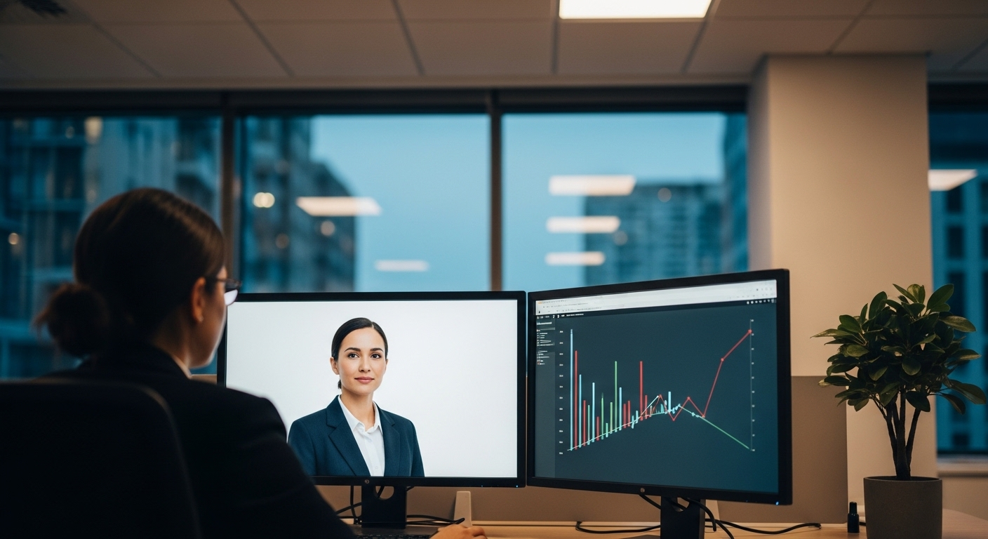 Nhân viên kinh doanh là gì? Một chuyên gia đang tập trung phân tích dữ liệu bán hàng và xu hướng thị trường trên nhiều màn hình máy tính trong văn phòng hiện đại.