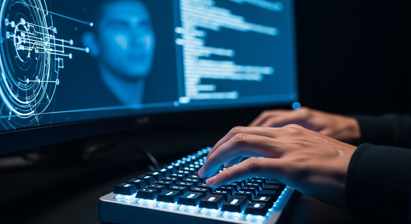 Bàn tay lập trình viên gõ code nhanh trên bàn phím đèn nền hiện đại, minh họa kỹ năng chuyên sâu hữu ích cho các câu hỏi phỏng vấn Spring Boot.