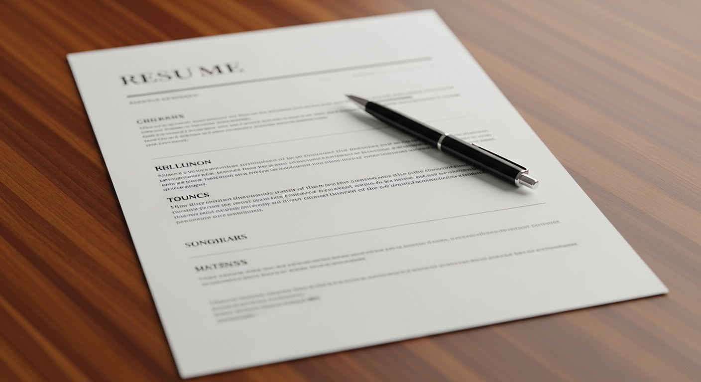 CV chuyên nghiệp, chỉn chu đặt trên bàn gỗ cùng bút, làm nổi bật mục tiêu nghề nghiệp nhân sự rõ ràng.