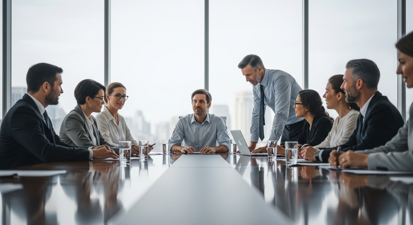 Nhóm chuyên gia đa dạng làm việc nhóm hiệu quả tại bàn họp hiện đại, minh họa cách áp dụng các kỹ năng trong CV vào môi trường làm việc chuyên nghiệp.