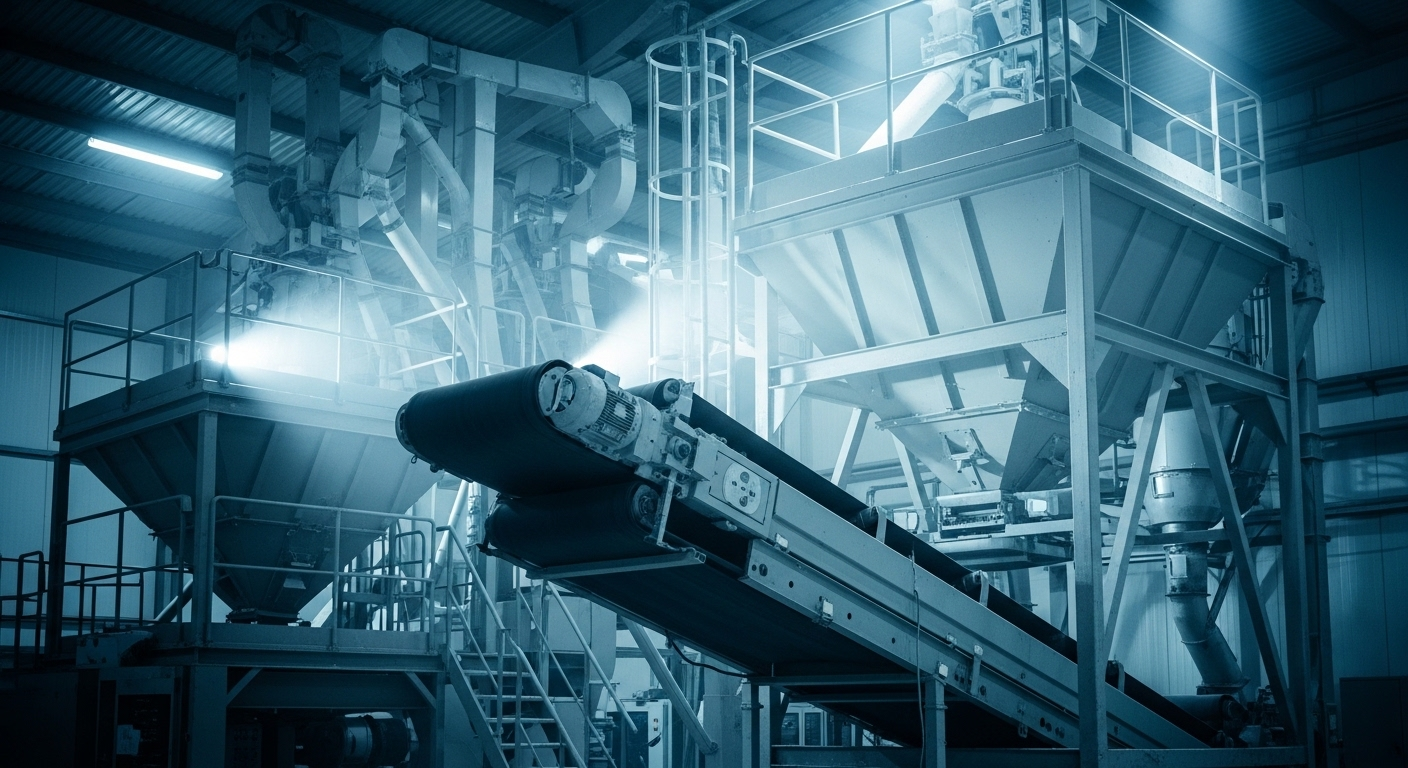 Bên trong nhà máy tái chế công nghệ cao, các phễu lớn chứa đầy nhựa, kim loại, bìa carton đã được phân loại kỹ lưỡng, thể hiện quy trình Logistic ngược hiệu quả.