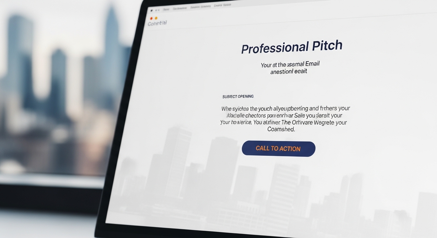 Màn hình laptop hiển thị email chào hàng chuyên nghiệp với nút CTA rõ nét, minh họa Sales Pitch là gì trong môi trường kinh doanh hiện đại.