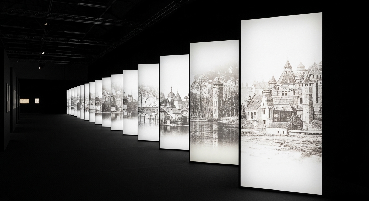 Các tấm bảng sáng trưng bày biểu tượng của các ngành học như kỹ thuật, y tế, văn học, và ngôn ngữ, đại diện cho các khối thi đại học phổ biến.