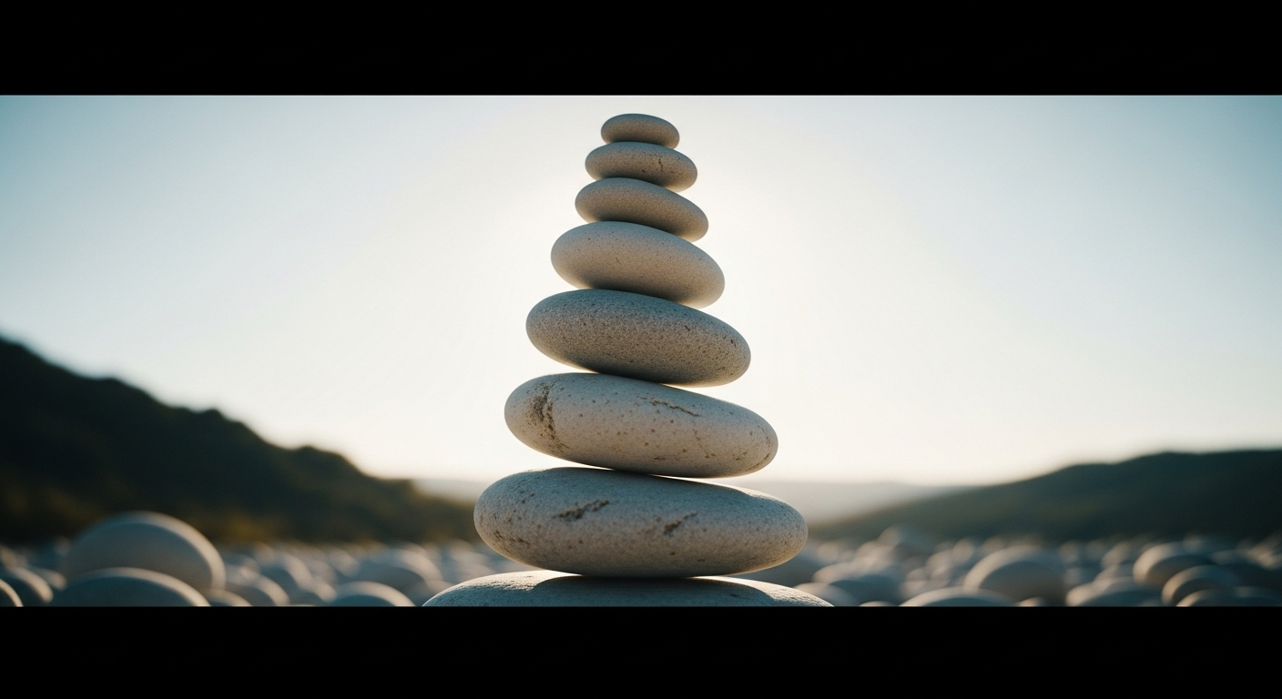 Tháp đá cân bằng hoàn hảo từ những viên đá mịn trên nền thiên nhiên mờ ảo, tượng trưng cho sự vững chắc và chuẩn bị kỹ lưỡng. Vậy, hồ sơ xin việc có cần bảng điểm không để tạo nên một bộ hồ sơ thực sự ấn tượng và hoàn chỉnh?