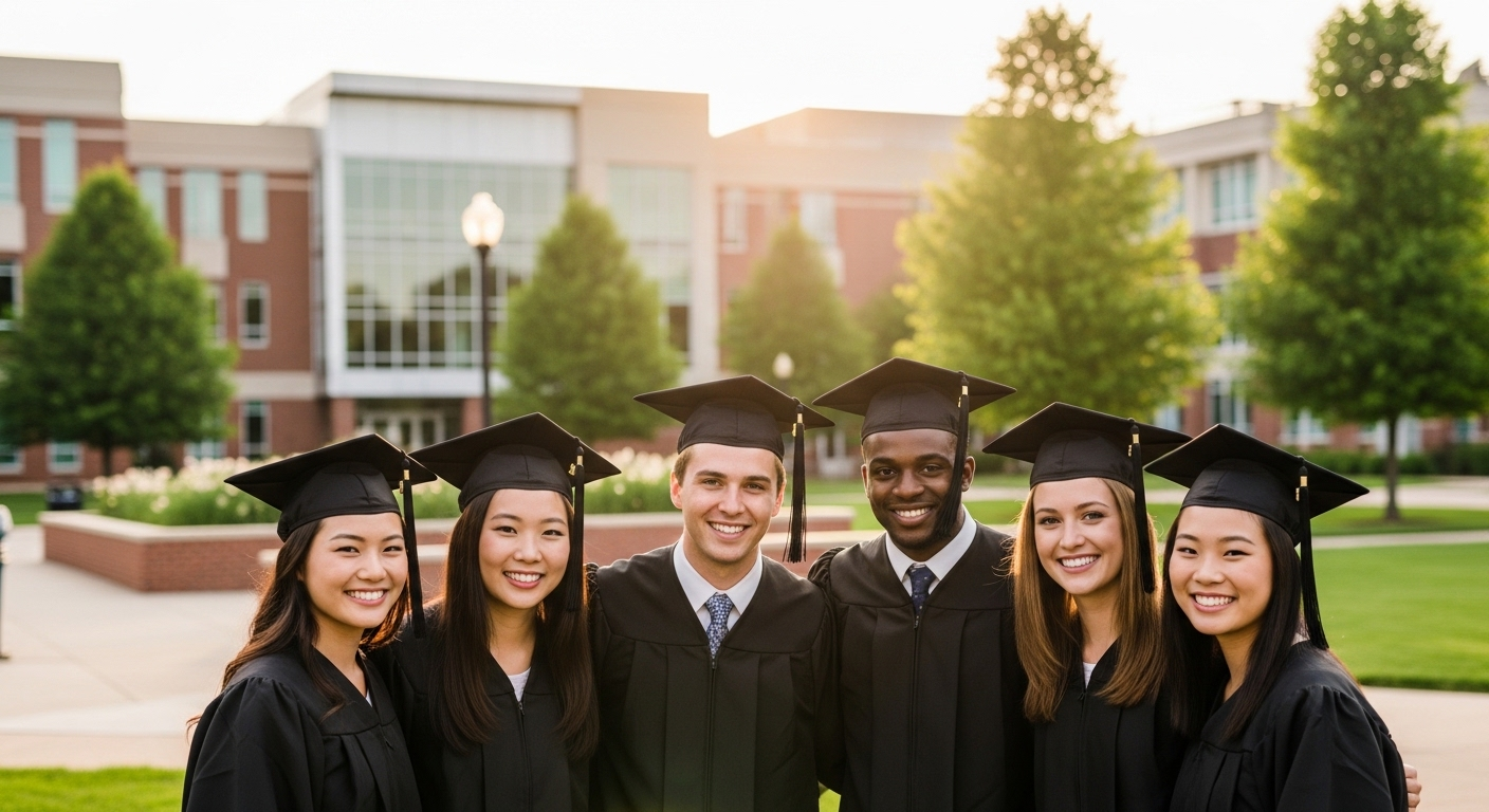 Nhóm sinh viên tốt nghiệp đa dạng, mỉm cười rạng rỡ trên khuôn viên trường đại học nắng đẹp, đánh dấu thành công và khởi đầu mới tại các tốp 100 trường đại học chất lượng nhất Việt Nam. Nhóm sinh viên tốt nghiệp đa dạng, mỉm cười rạng rỡ trên khuôn viên trường đại học nắng đẹp, đánh dấu thành công và khởi đầu mới tại các tốp 100 trường đại học chất lượng nhất Việt Nam.