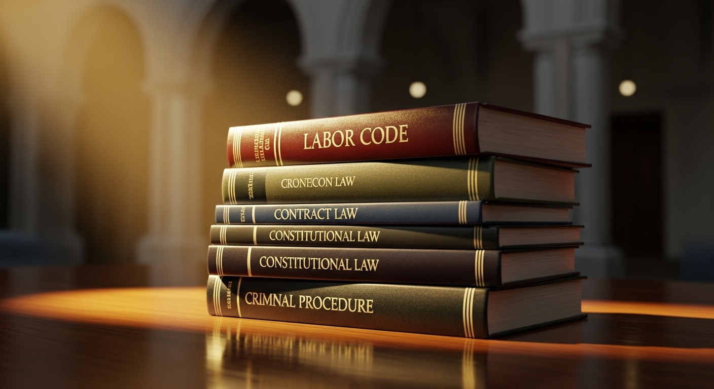 Bộ luật Lao động và sách pháp luật được chiếu sáng nổi bật, làm cơ sở pháp lý cho các quy định về hợp đồng thử việc.