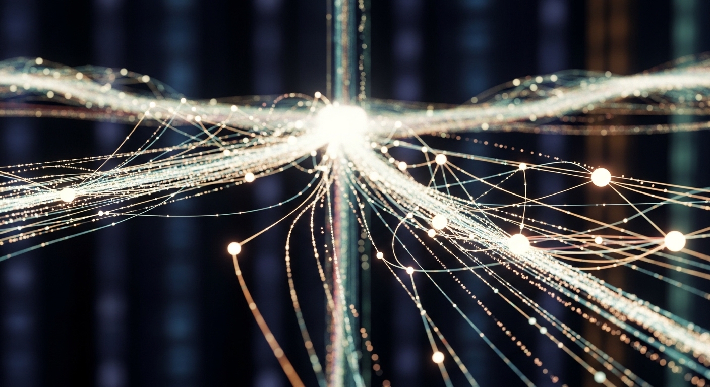 Luồng dữ liệu động và hiệu quả trong mạng lưới nút phức tạp, minh họa khả năng xử lý nhạy bén, liên quan đến các câu hỏi phỏng vấn Angular Developer về hiệu suất hệ thống.