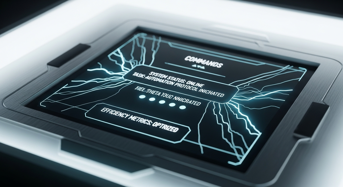 Giao diện kỹ thuật số tối giản, hiện đại với văn bản lệnh phát sáng và hiệu ứng năng lượng, tượng trưng cho quy trình tự động hóa và hiệu quả công nghệ cao. Hình ảnh lý tưởng cho các nội dung về kiến thức chuyên sâu và câu hỏi phỏng vấn Laravel.