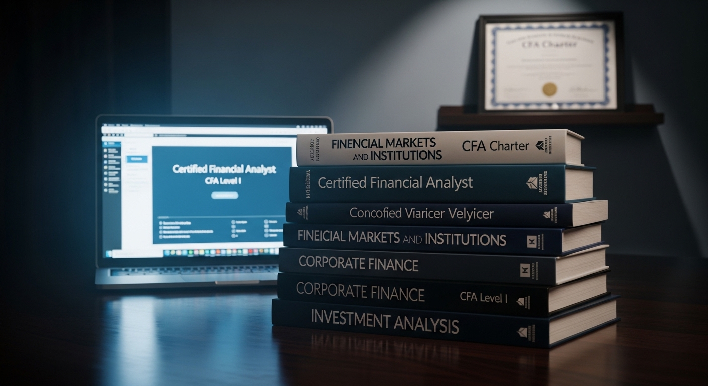 Chồng sách tài chính hiện đại, laptop hiển thị khóa học online và chứng chỉ chuyên nghiệp treo tường, thể hiện sự đầu tư cho mục tiêu nghề nghiệp kế toán.