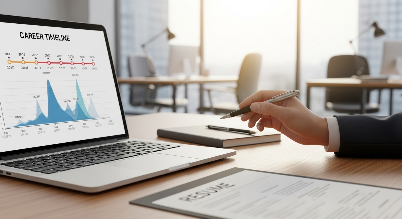 Bàn làm việc chuyên nghiệp với laptop hiển thị biểu đồ lộ trình sự nghiệp. Một tay dùng bút gạch chân, lên kế hoạch chi tiết cho mục tiêu nghề nghiệp Trình dược viên.