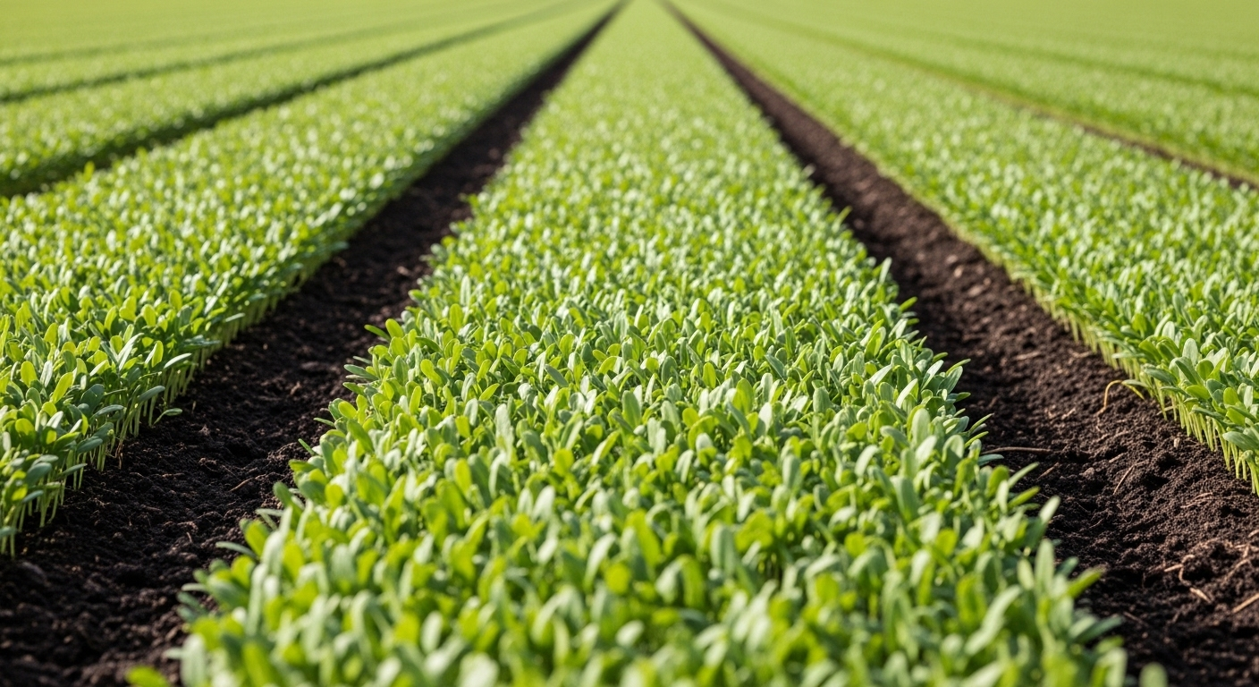 Cận cảnh mầm xanh tươi tốt nảy mầm từ đất màu mỡ trong nông trại. Hình ảnh này là biểu tượng của sự sống, sự phát triển, và nền tảng vững chắc của đất đai, gợi mở cả những câu hỏi như Cung Đất gồm cung nào.