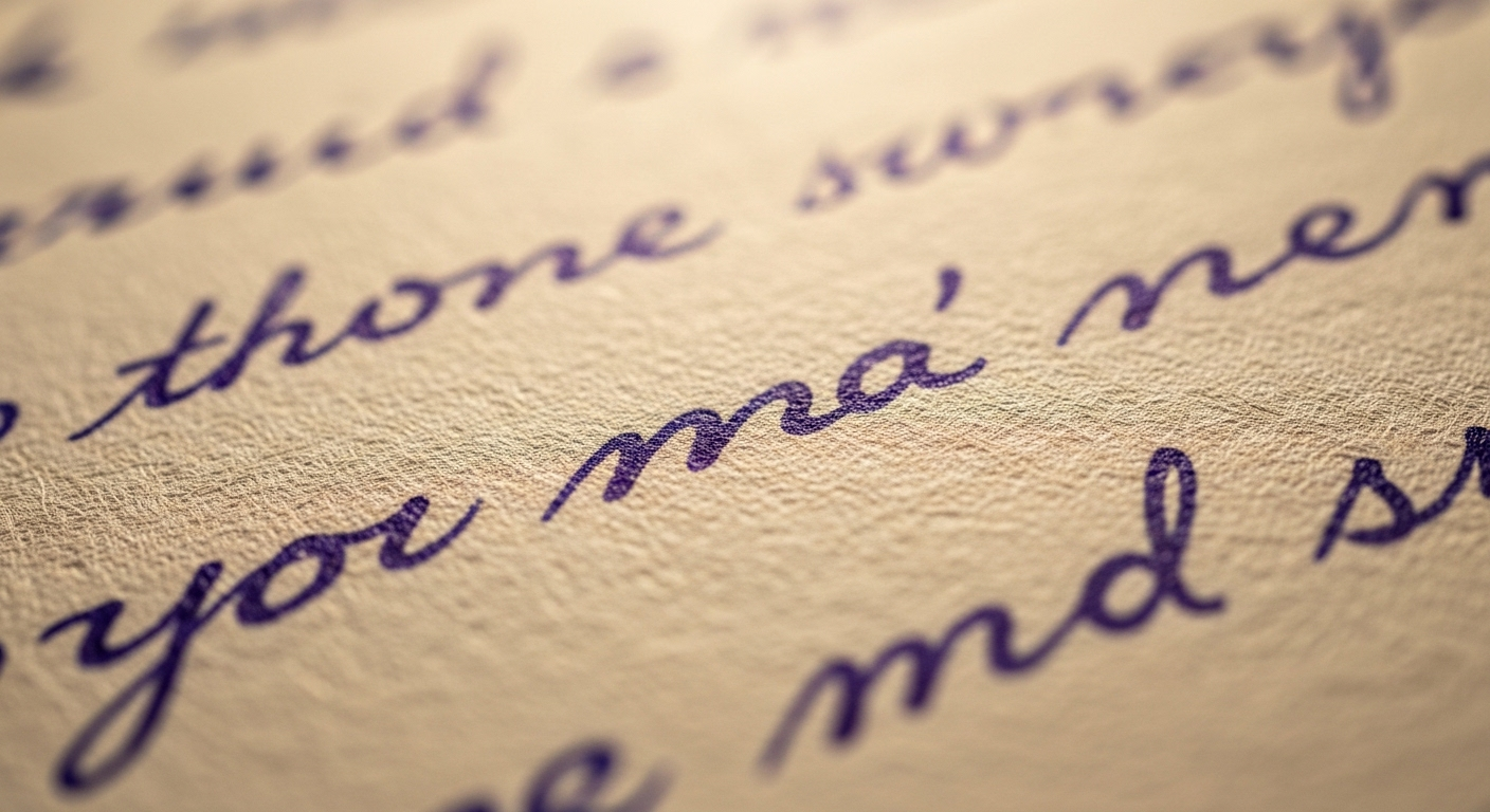 Cận cảnh nét chữ viết tay mực xanh đậm gọn gàng trên giấy có vân, minh họa sự tỉ mỉ trong cách viết hồ sơ xin việc bằng tay.