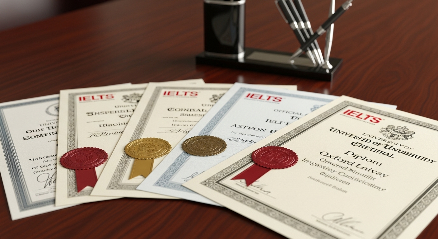 Bộ hồ sơ xin việc giáo viên tiếng Anh gồm bằng cấp và chứng chỉ IELTS, TOEFL chất lượng cao.