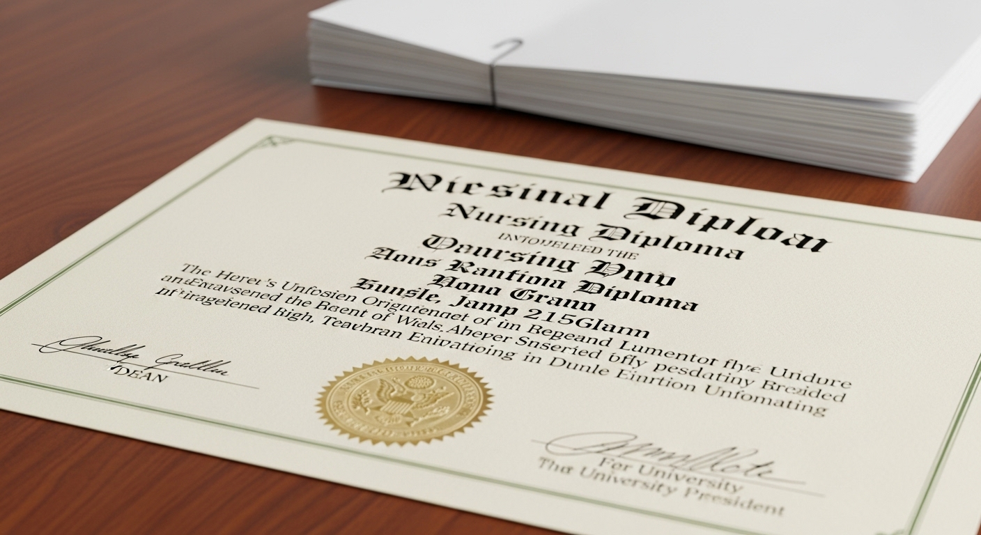 Cận cảnh bằng tốt nghiệp điều dưỡng có dấu mộc và các thư giới thiệu chuyên nghiệp, tạo thành bộ hồ sơ xin việc điều dưỡng hoàn chỉnh.