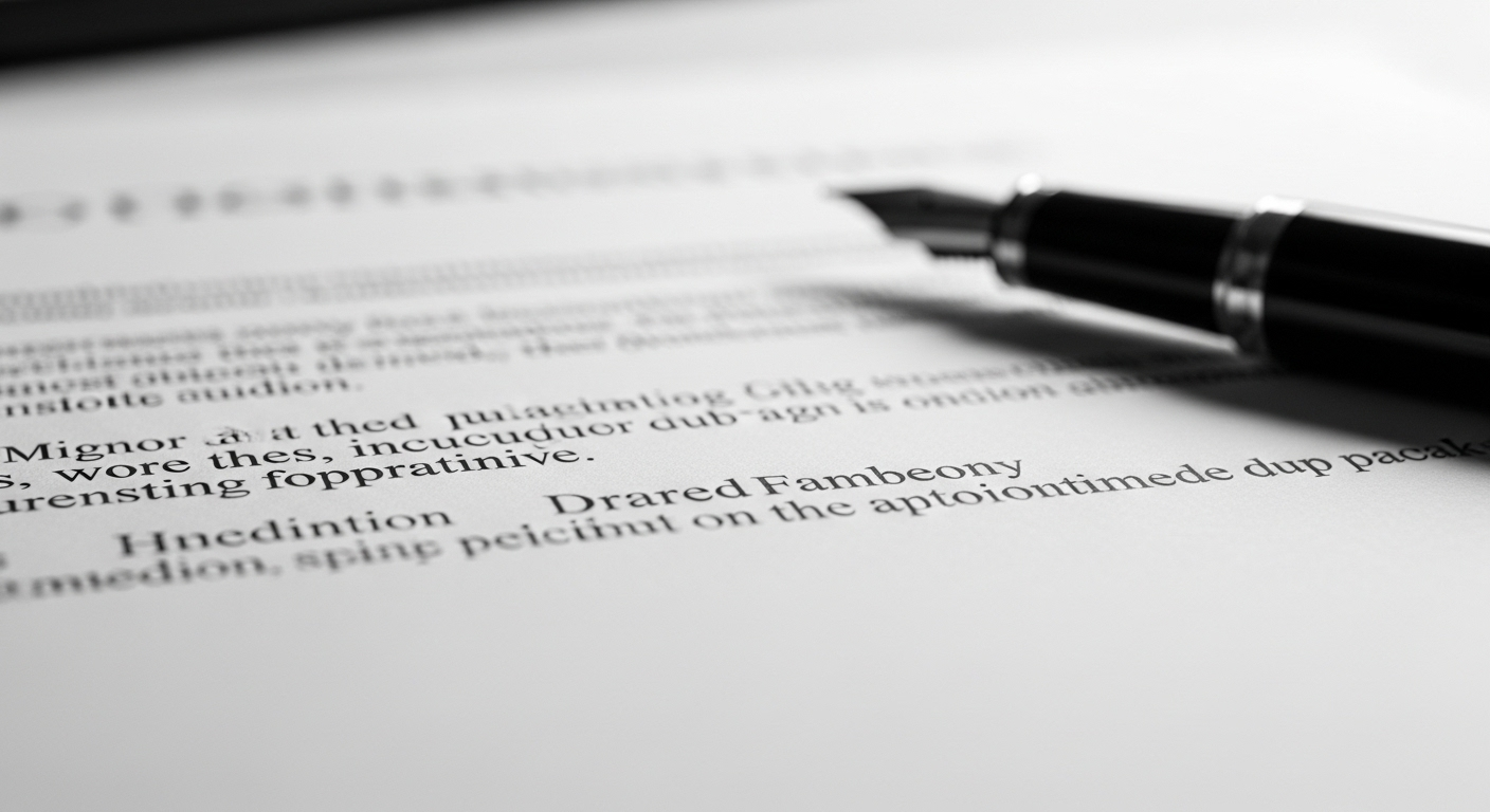 Hình ảnh tài liệu và bút gợi ý một quá trình chuẩn bị hoặc duyệt hồ sơ, làm từ khóa trở nên có ý nghĩa.