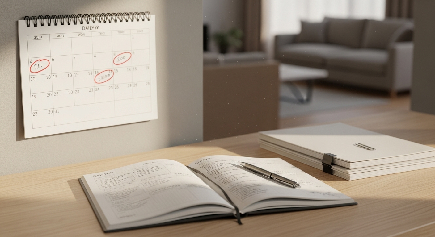 Bàn làm việc ngăn nắp với sổ kế hoạch, lịch và tài liệu, tối ưu cho việc tổ chức công việc và chuẩn bị trả lời các câu hỏi phỏng vấn thường gặp. Bàn làm việc ngăn nắp với sổ kế hoạch, lịch và tài liệu, tối ưu cho việc tổ chức công việc và chuẩn bị trả lời các câu hỏi phỏng vấn thường gặp.