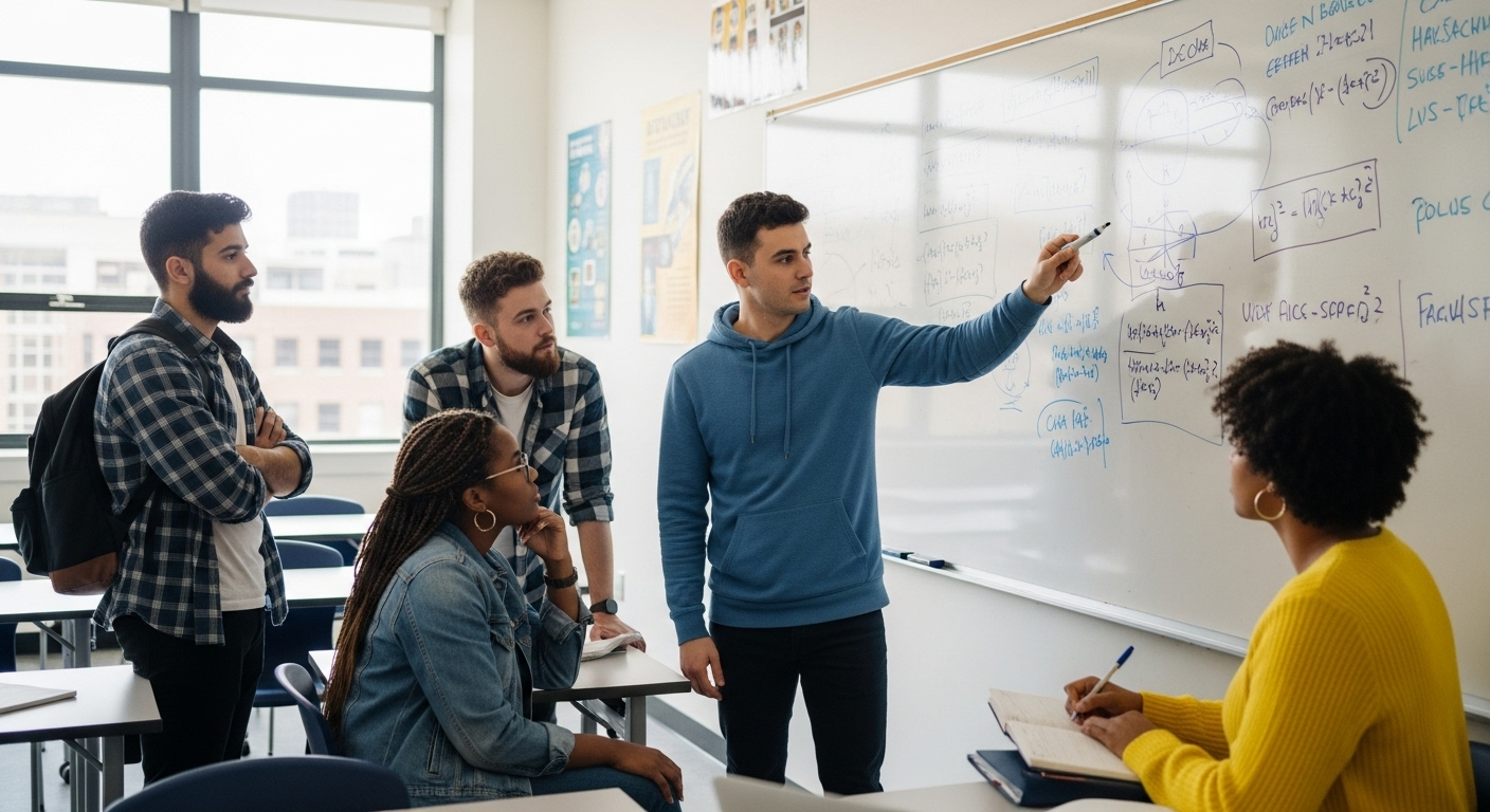 Nhóm sinh viên trường đại học top 1 Hà Nội đang thảo luận sôi nổi bên bảng trắng trong lớp học hiện đại, với sơ đồ và ghi chú chi tiết. Nhóm sinh viên trường đại học top 1 Hà Nội đang thảo luận sôi nổi bên bảng trắng trong lớp học hiện đại, với sơ đồ và ghi chú chi tiết.