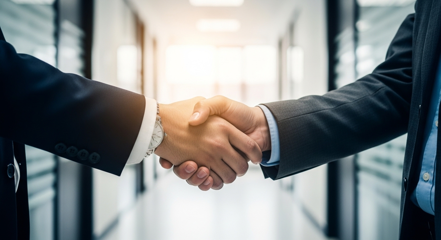 Cận cảnh cái bắt tay chuyên nghiệp thể hiện đồng thuận, thành công. Kỹ năng phỏng vấn, bao gồm cách trả lời câu hỏi tình huống phỏng vấn, giúp đạt được kết quả tích cực này.