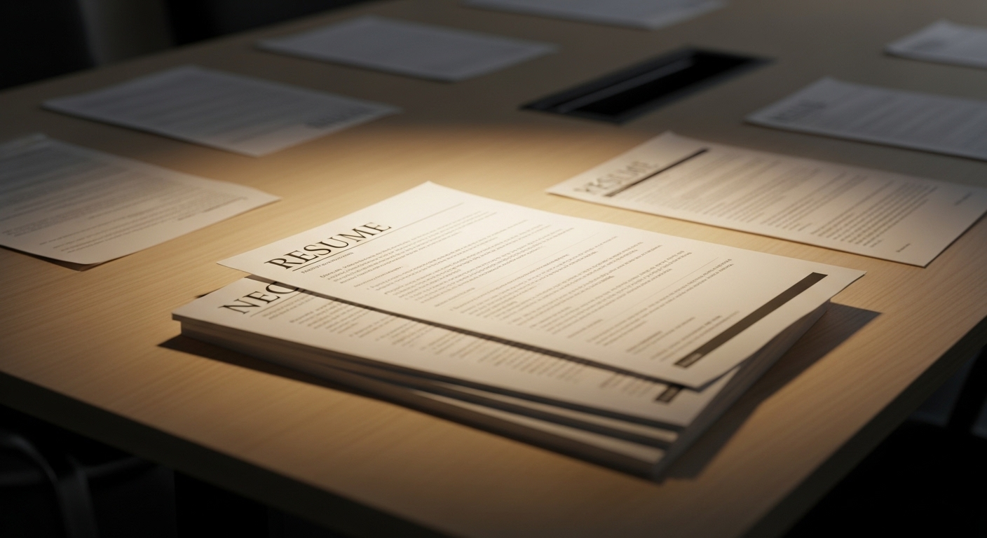 Sơ yếu lý lịch sắc nét nổi bật trên bàn hội nghị, rõ ràng trình bày mục tiêu nghề nghiệp cho thực tập sinh.