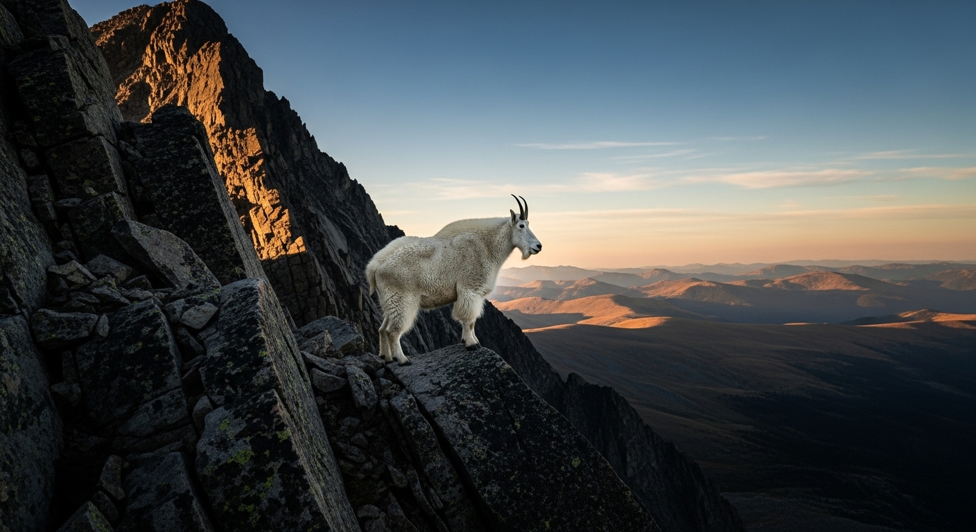 Dê núi kiên cường đứng vững trên vách đá hiểm trở, biểu trưng cho sự ổn định và bền bỉ. Hình ảnh này gợi liên tưởng đến những phẩm chất của các Cung Đất, hữu ích cho những ai tìm hiểu Cung Đất gồm cung nào, đặc biệt là Ma Kết (Capricorn).