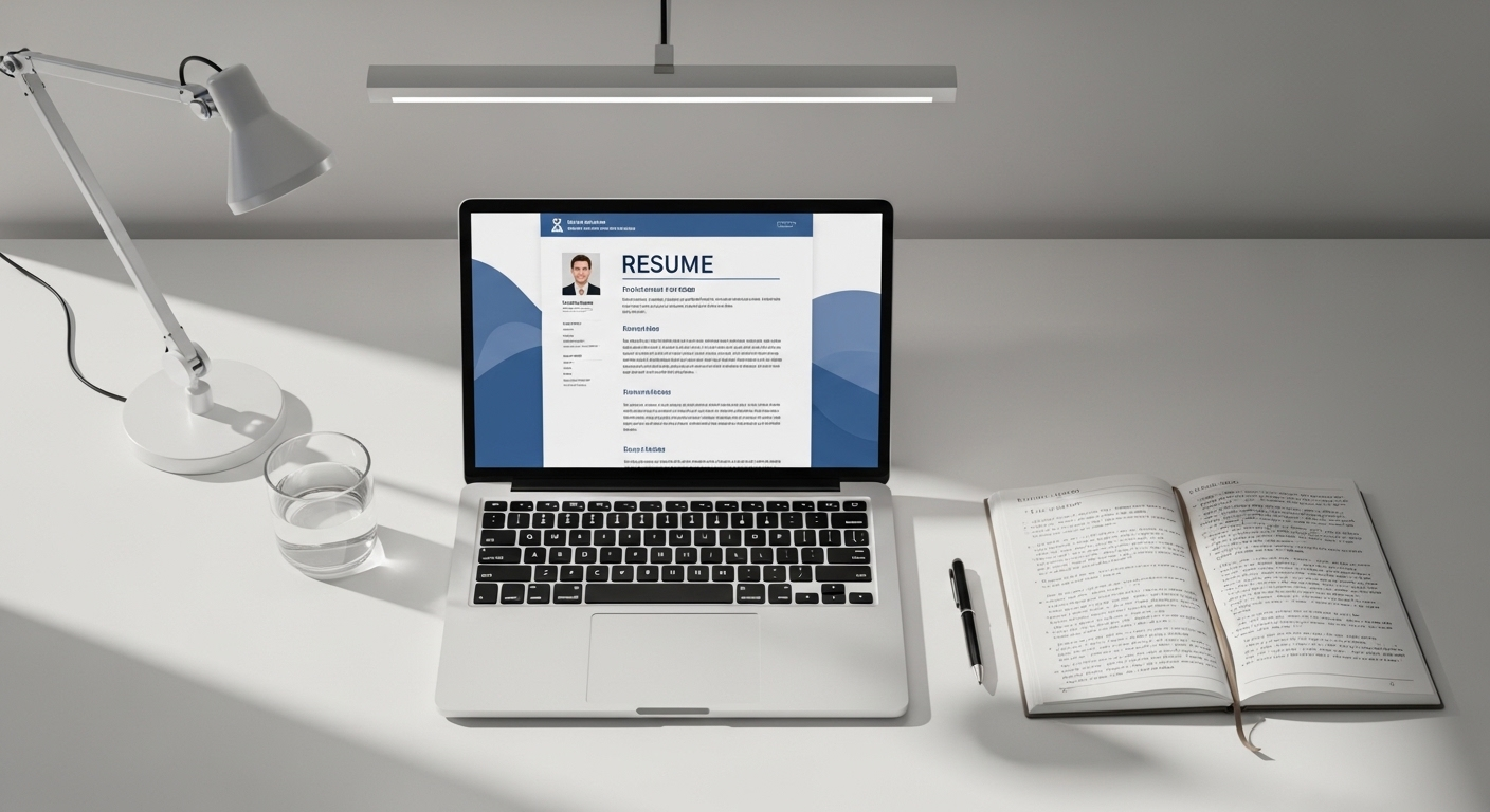 Bàn làm việc gọn gàng với laptop, CV điện tử, sổ ghi chú và bút. Chuẩn bị cho kỹ năng phỏng vấn Online hiệu quả. Bàn làm việc gọn gàng với laptop, CV điện tử, sổ ghi chú và bút. Chuẩn bị cho kỹ năng phỏng vấn Online hiệu quả.