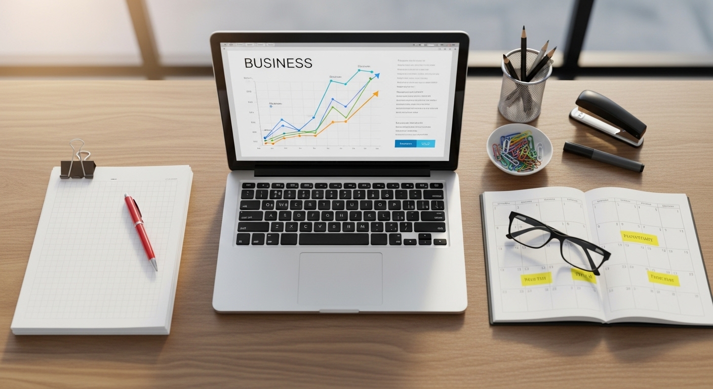 Bàn làm việc chuyên nghiệp, ngăn nắp với laptop hiển thị biểu đồ, tài liệu và lịch, thể hiện sự chuẩn bị kỹ lưỡng là cách tự tin phỏng vấn thành công. Bàn làm việc chuyên nghiệp, ngăn nắp với laptop hiển thị biểu đồ, tài liệu và lịch, thể hiện sự chuẩn bị kỹ lưỡng là cách tự tin phỏng vấn thành công.