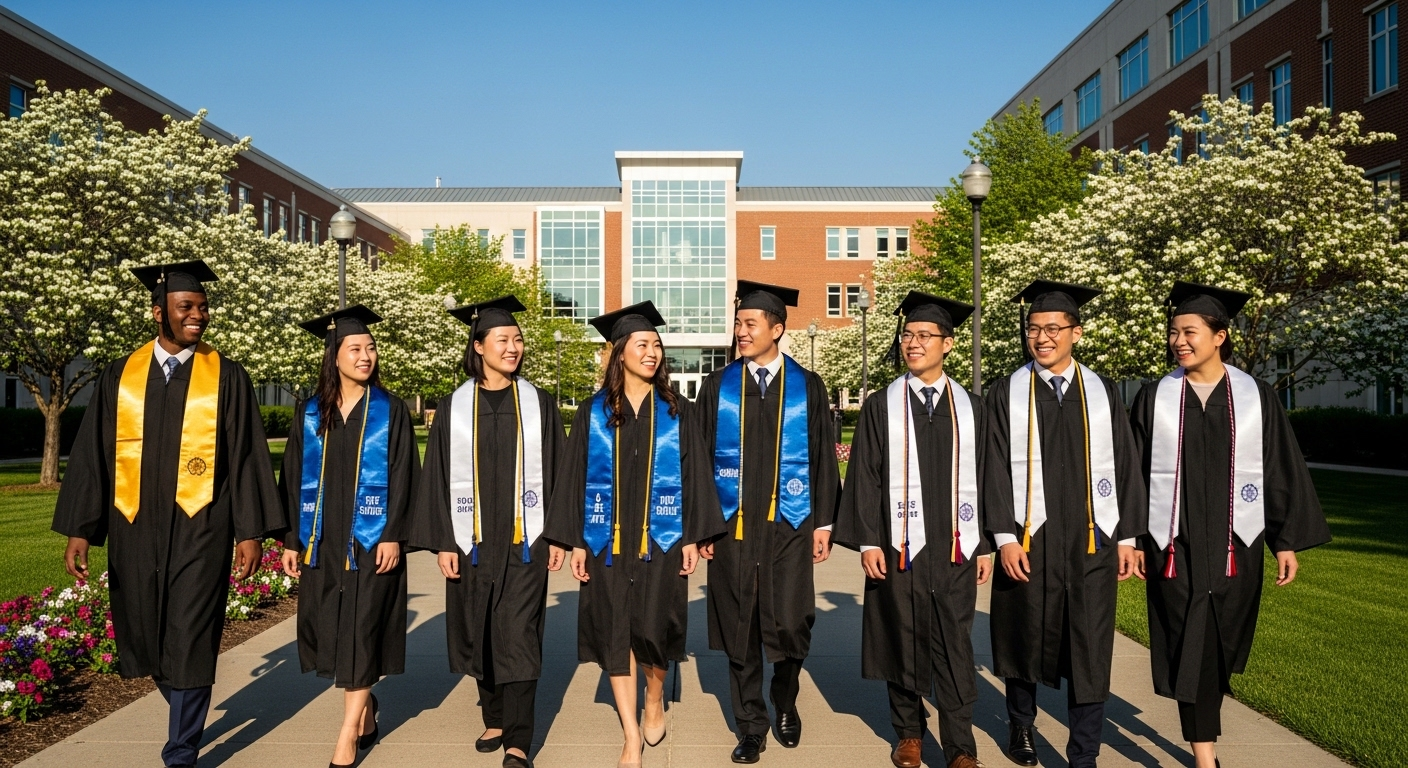 Cử nhân đa dạng trong lễ phục tốt nghiệp, tự tin bước đi trên sân trường dưới nắng, hình ảnh tiêu biểu cho thành công tại các trường danh giá như đại học khó vào nhất Việt Nam. Cử nhân đa dạng trong lễ phục tốt nghiệp, tự tin bước đi trên sân trường dưới nắng, hình ảnh tiêu biểu cho thành công tại các trường danh giá như đại học khó vào nhất Việt Nam.