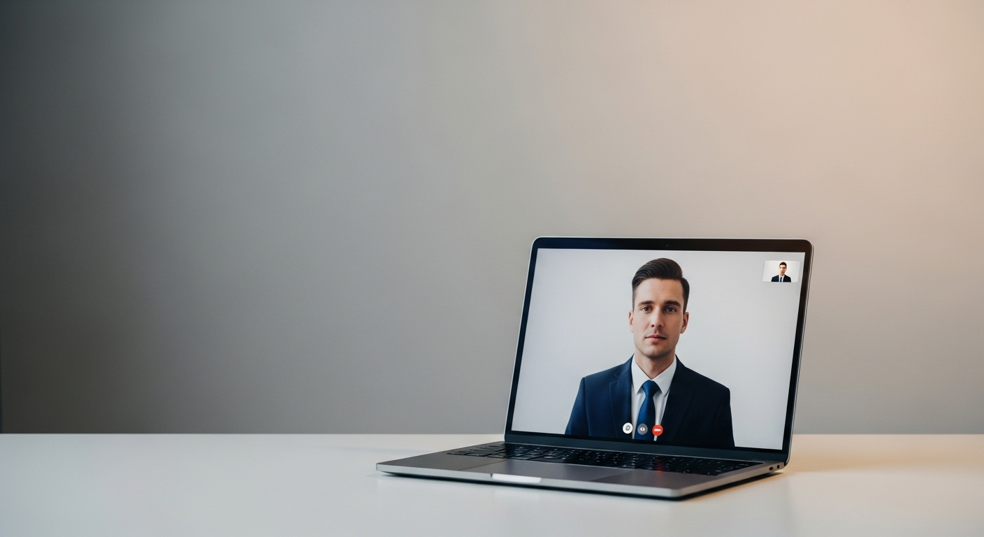 Laptop trên bàn sạch hiển thị cuộc gọi video với ứng viên chuyên nghiệp, không gian gọn gàng lý tưởng cho phỏng vấn online. Hình ảnh minh họa việc chuẩn bị kỹ lưỡng cho cách trả lời phỏng vấn thành công. Laptop trên bàn sạch hiển thị cuộc gọi video với ứng viên chuyên nghiệp, không gian gọn gàng lý tưởng cho phỏng vấn online. Hình ảnh minh họa việc chuẩn bị kỹ lưỡng cho cách trả lời phỏng vấn thành công.