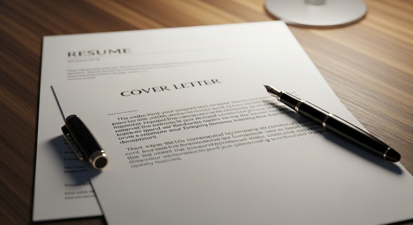 CV chuyên nghiệp và thư xin việc chỉnh chu trên bàn gỗ cùng bút máy. Hình ảnh gợi ý về cách viết CV và hồ sơ xin việc ấn tượng.