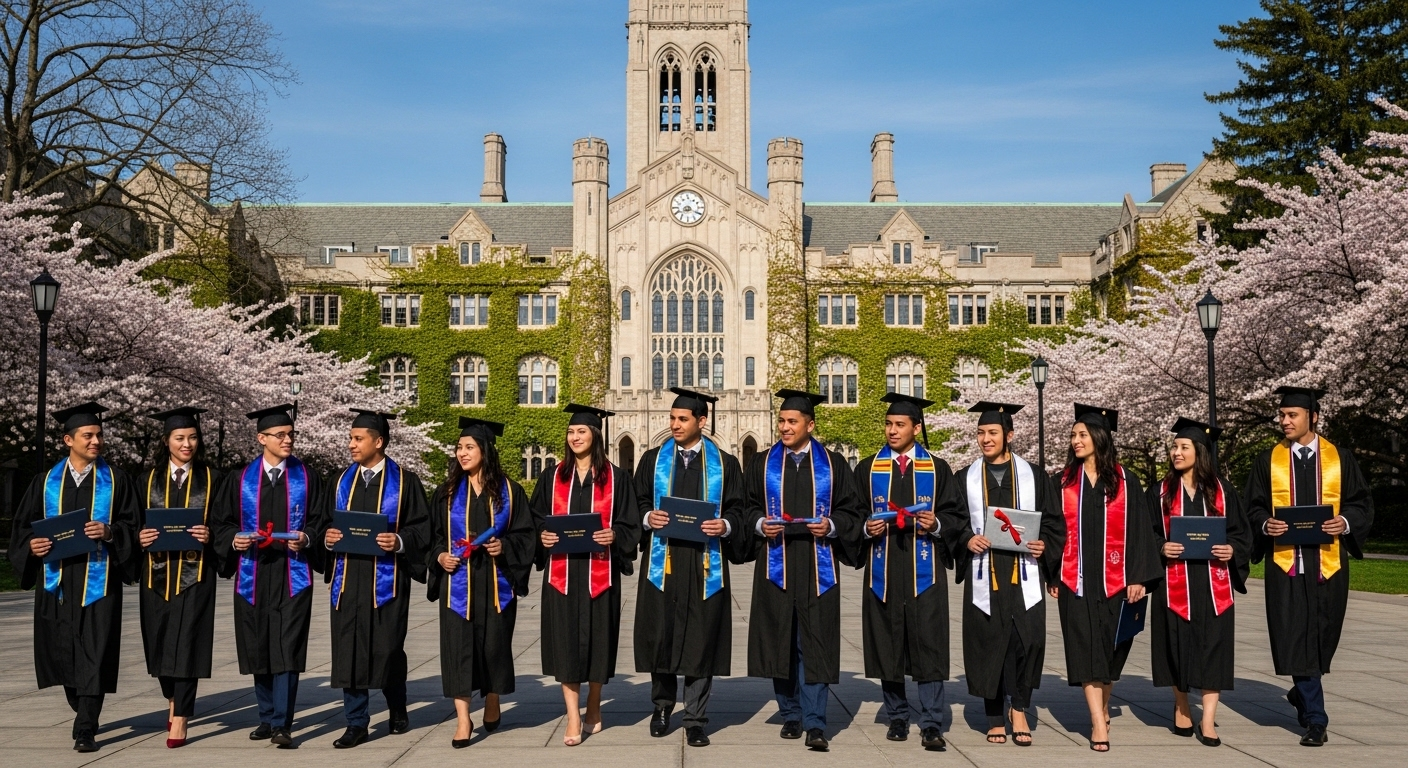 Nhóm tân cử nhân trong lễ phục tốt nghiệp, cầm bằng, bước đi trên khuôn viên trường nắng đẹp. Một khung cảnh lý tưởng của đại học tốt nhất Việt Nam.