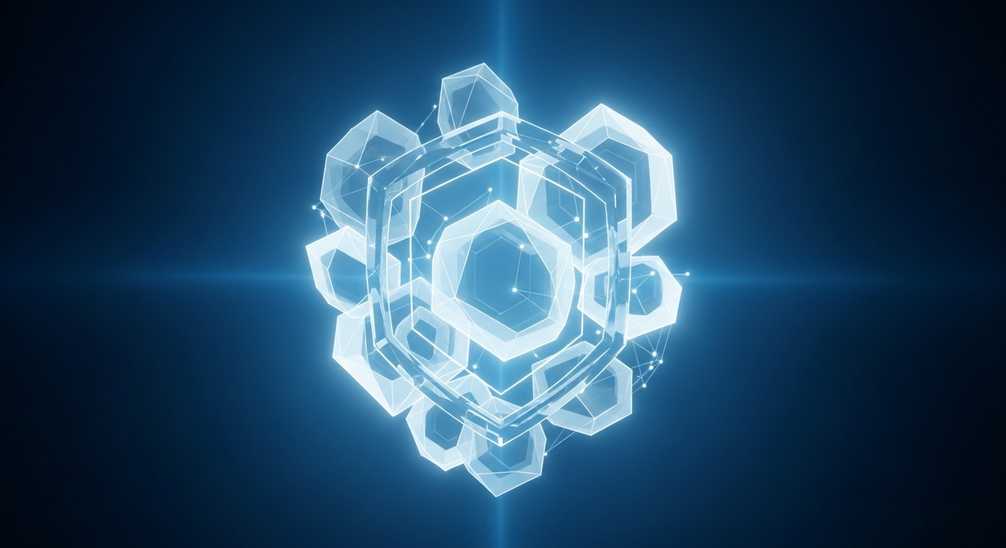 Hình ảnh công nghệ bảo mật mạng tiên tiến với các hình khối phát sáng, minh họa kiến thức chuyên sâu cần thiết cho sinh viên tại các trường đại học có ngành công nghệ thông tin.