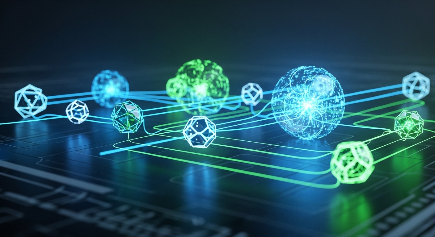 Mạng lưới kỹ thuật số đồng bộ, trao đổi dữ liệu mượt mà, thể hiện sự tối ưu hóa hệ thống. Hình ảnh phù hợp khi thảo luận về các câu hỏi phỏng vấn Automation Test liên quan đến kiến trúc và hiệu suất.