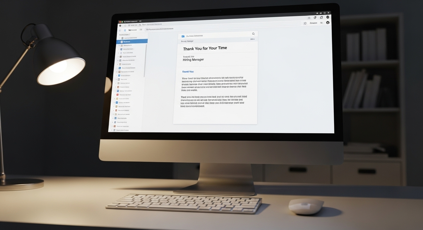 Bản nháp email cảm ơn chuyên nghiệp trên màn hình máy tính, minh họa một trong những mẹo phỏng vấn hiệu quả để tạo ấn tượng tốt sau buổi phỏng vấn.